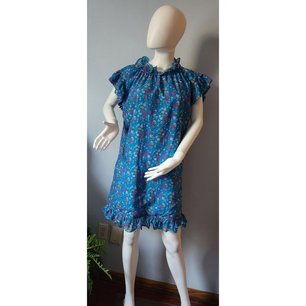 Olivia James The Label Dress Womens L Floral Print Blue Cottage Shift Sundress